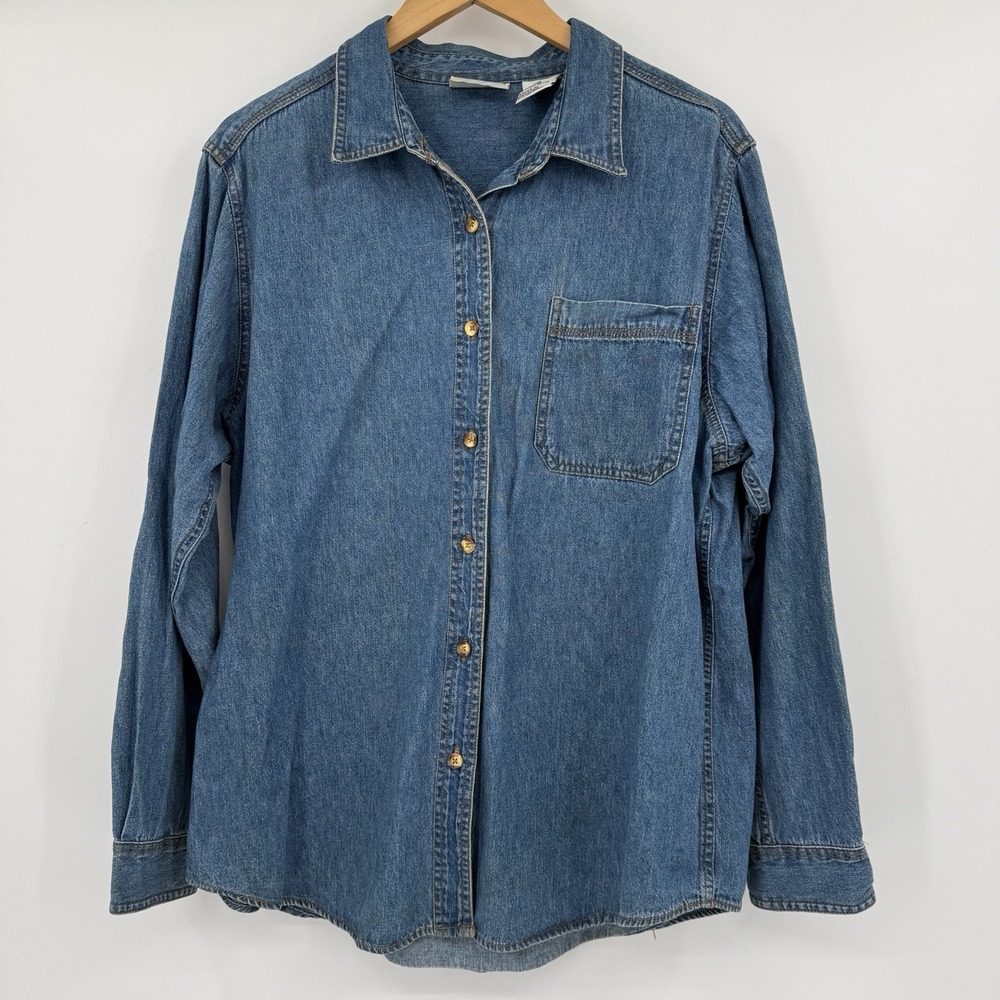 VTG Faded Glory Womens XL Denim Shirt Bald Eagle Nature Western Americana Boho